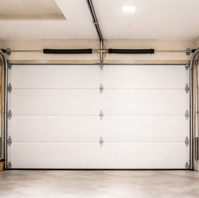 two steel garage door torsion springs on metal shaft