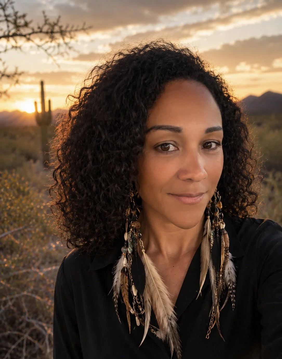 Portrait of writer, educational psychologist, and threshold practitioner Aeris Noctarion in the Arizona desert.