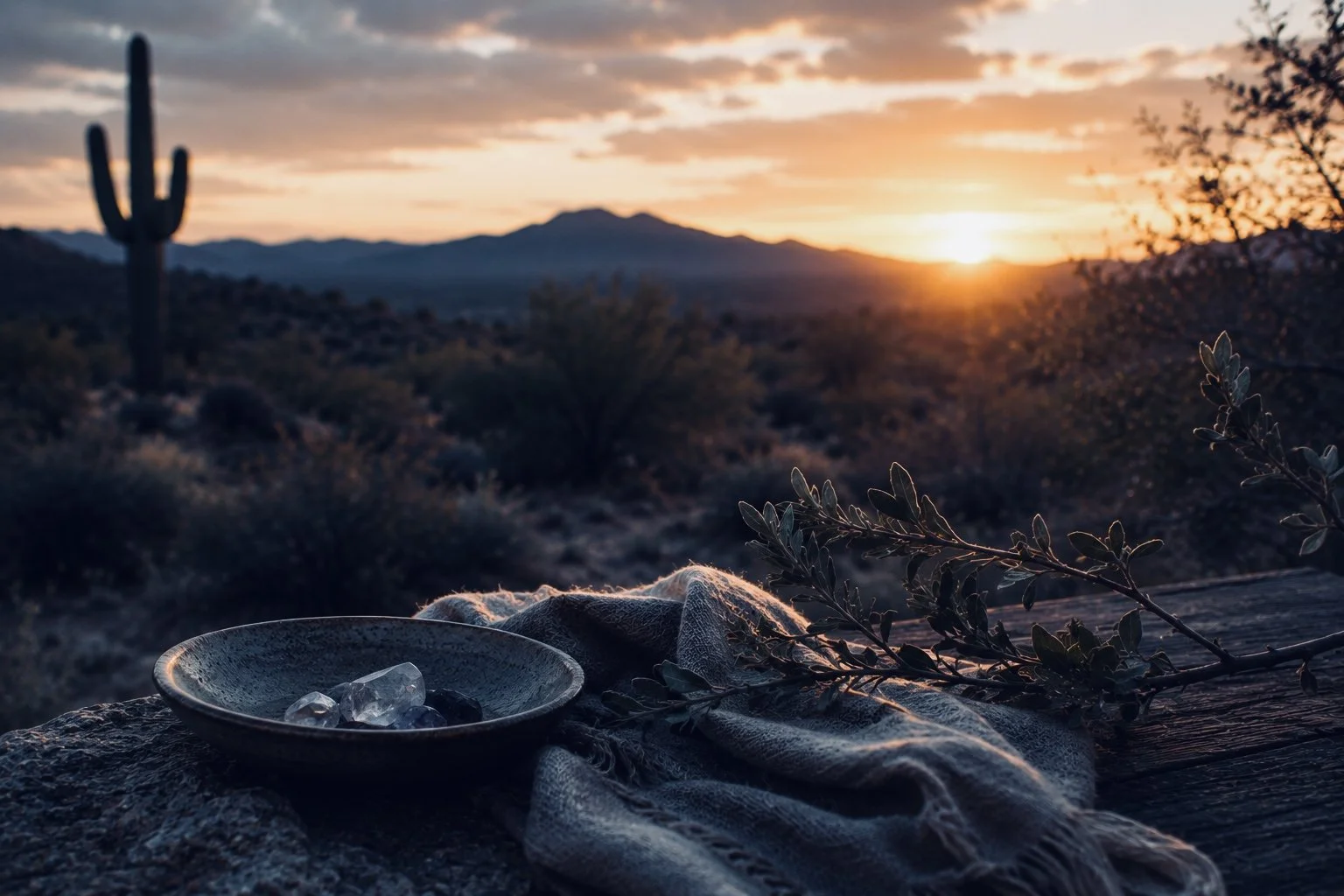 Arizona desert landscape at sunset representing conversation, reflection, and meaningful connection.