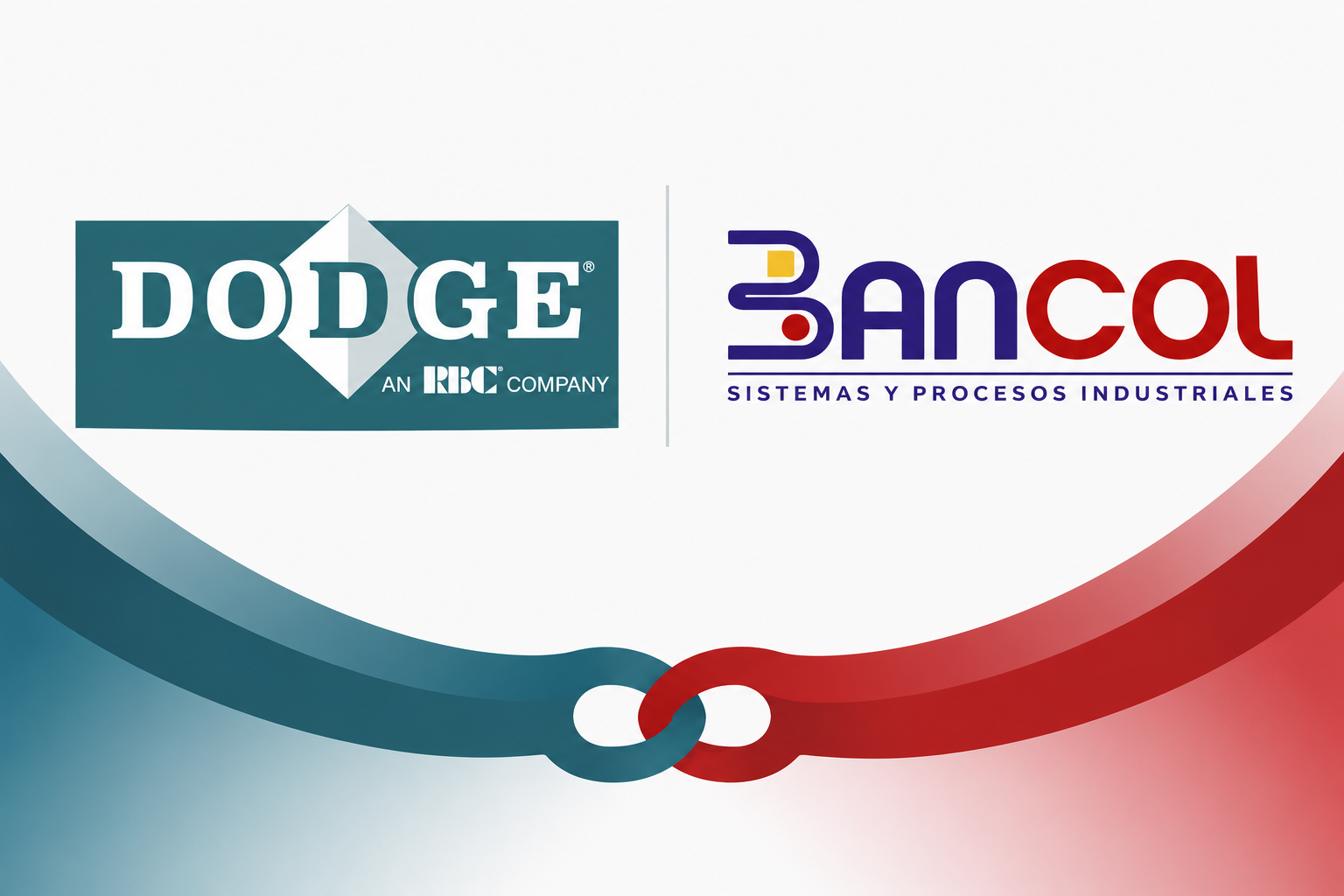 Logos de Dodge y BANCOL con un diseño de lazos de colores rojo y azul en la parte inferior.