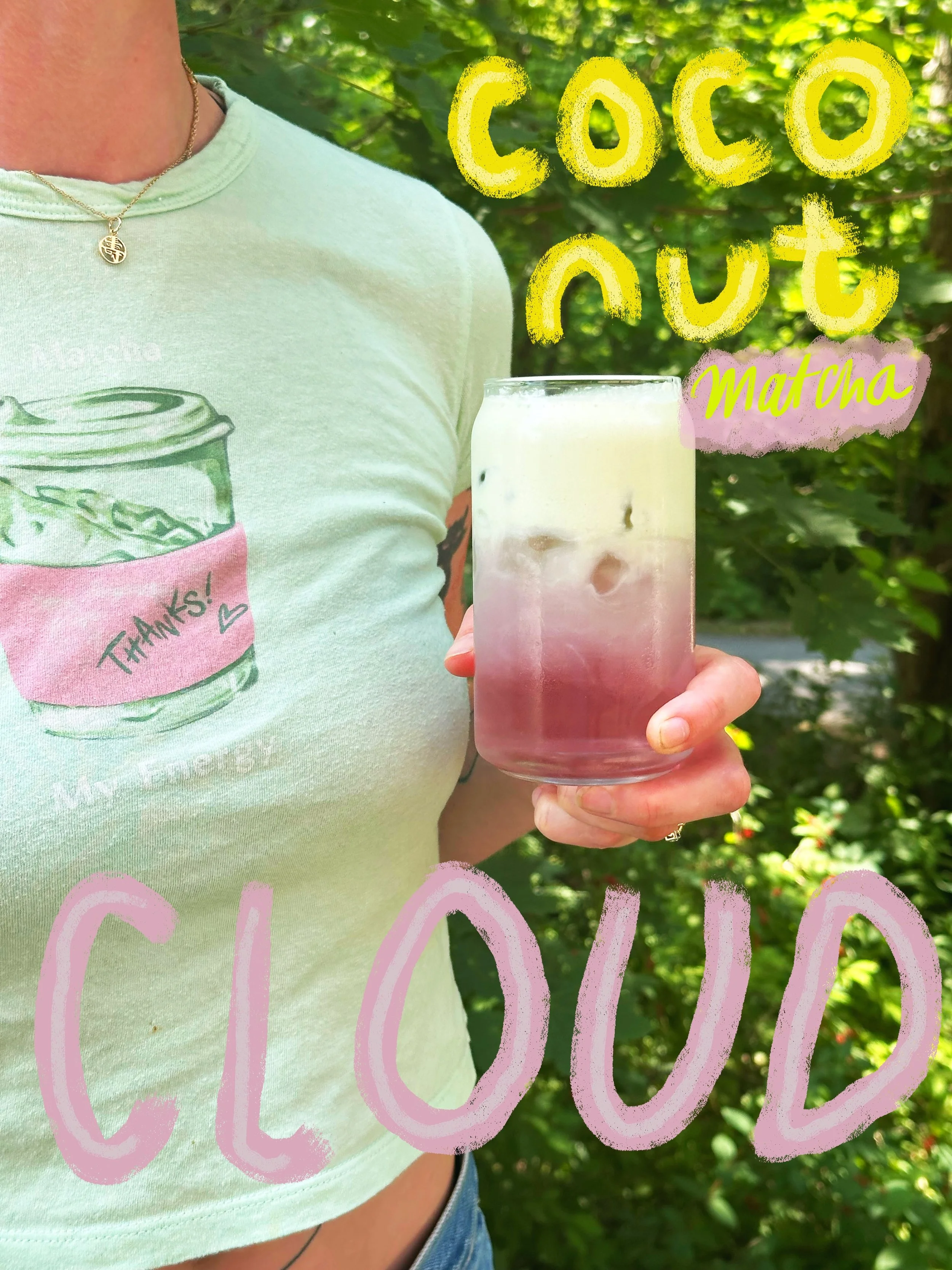 Matcha floating on a cloud of coconut water on the hottest weekend of the year. What could be better? Come try one 💞🐸🪲🦄🌿🌸🍇🎀