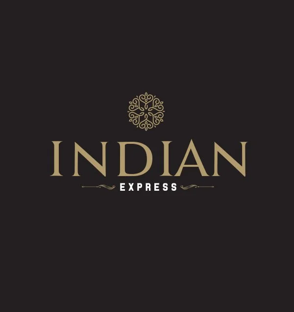 Logo for Indian Express featuring a decorative emblem above the words 'Indian Express' in gold and white text on a black background.