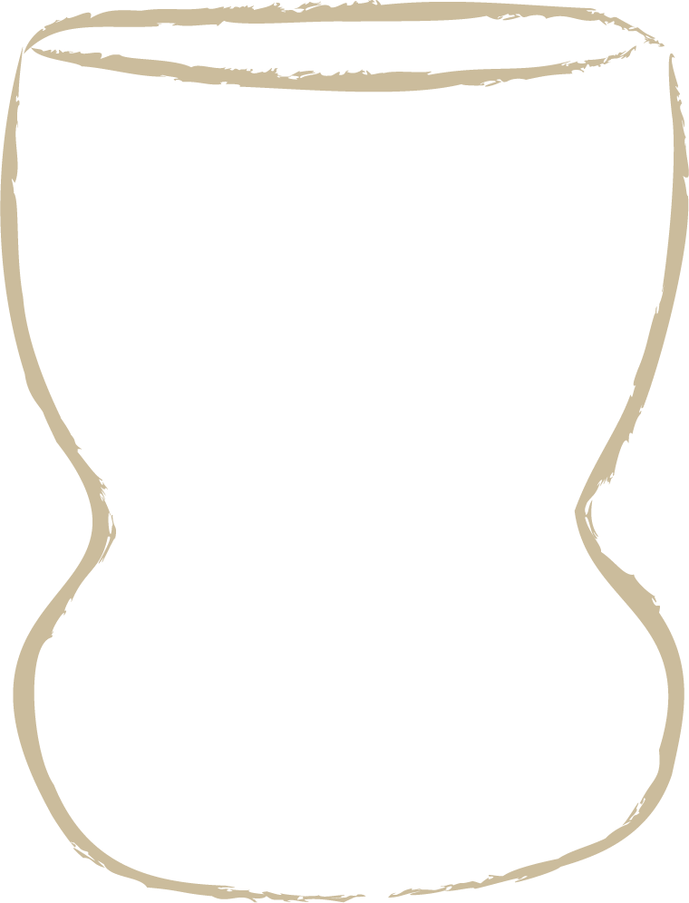 Desenho de um vaso de argila tradicional com linhas pretas, sem detalhes.