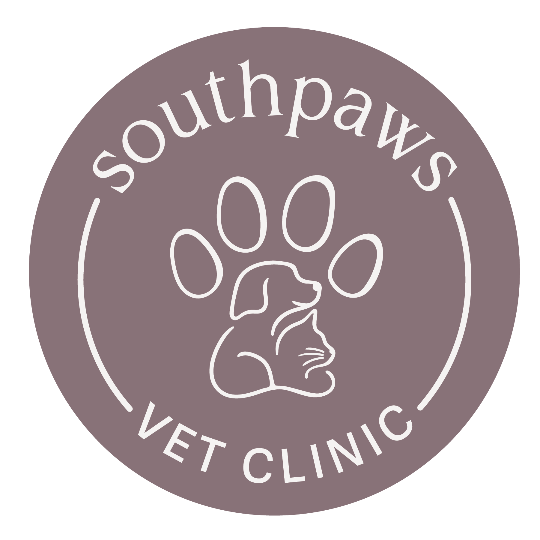 Southpaws Vet Clinic Plum Stamp Logo