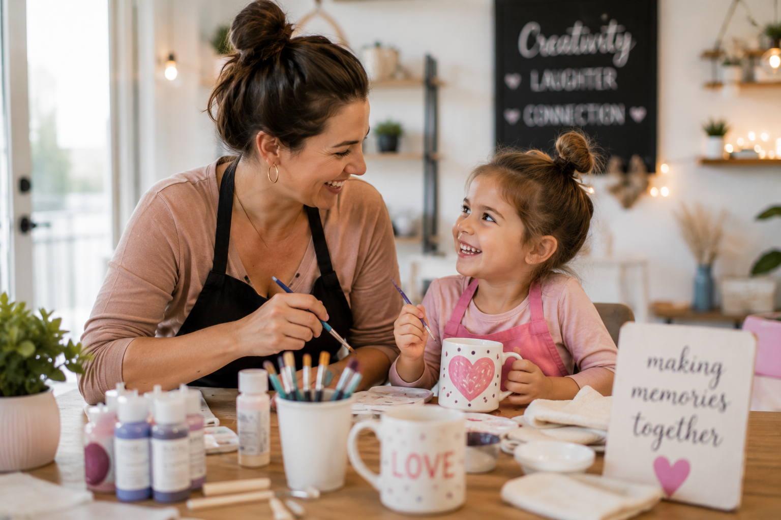 Mother and child enjoying a hands-on creative workshop together during a Belivra Mommy & Me Experience.