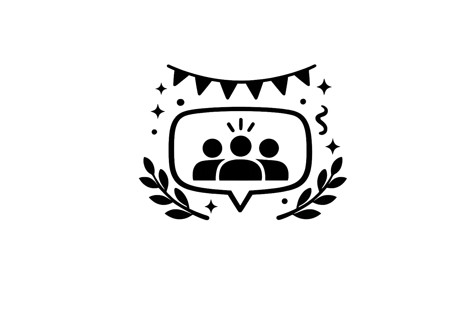 Simple black icon representing community gatherings, social events, and meaningful connections.