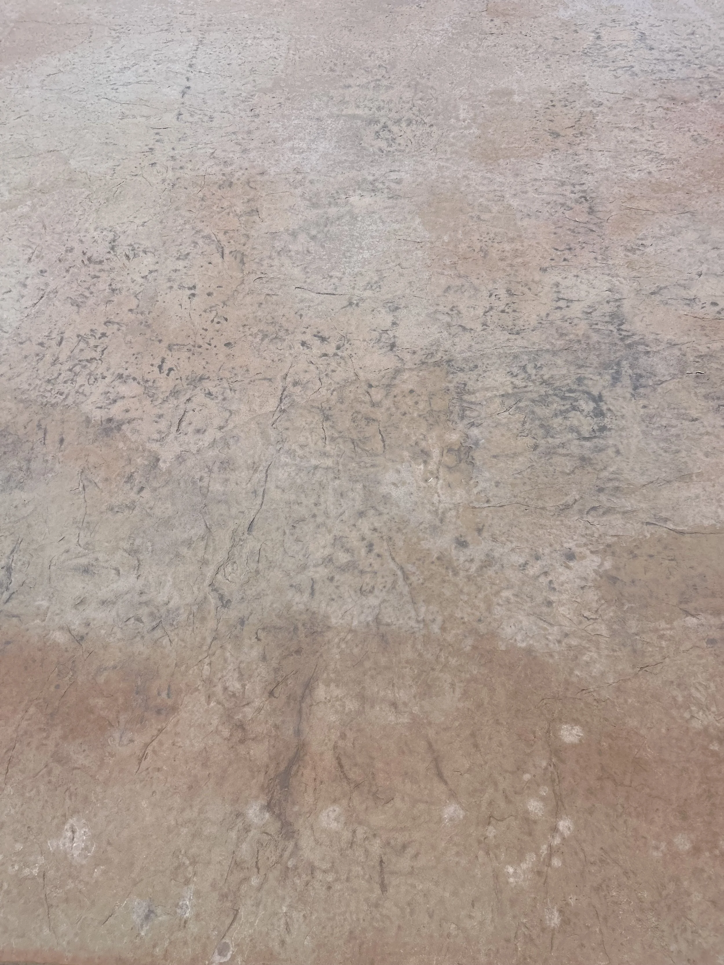 Close-up of a textured stone or concrete surface with cracks and natural color variations.