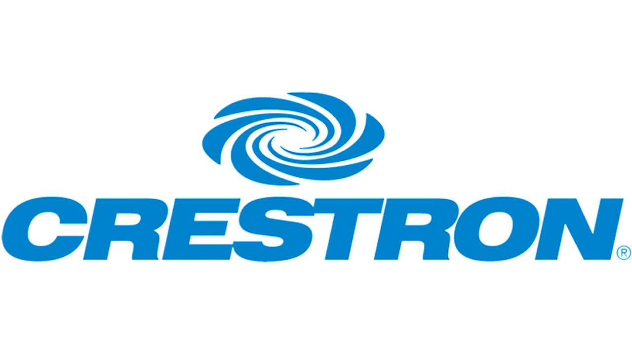 Crestron logo with a swirling blue cyclone and stylized text.