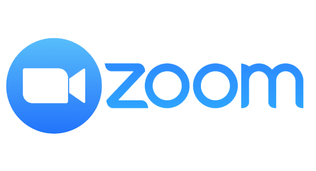 Zoom logo with a blue circle and white video camera icon, and the word "zoom" in blue text.