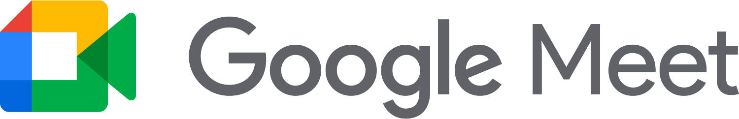 Google Meet logo with colorful stylized video camera icon and the text 'Google Meet' in gray