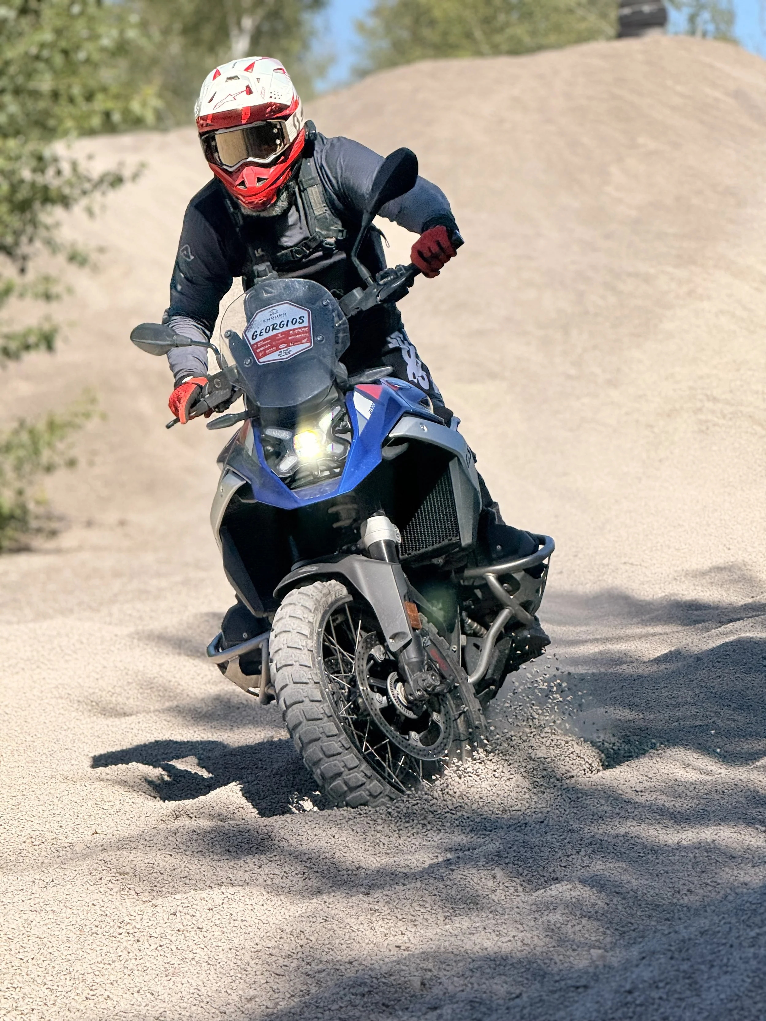 Riding BMW GS 1300 loose gravel