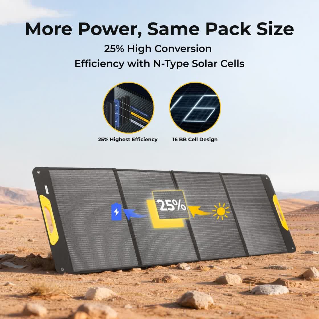 BougeRV 200W foldable panel 25% high conversion efficiency with N-Type solar cells