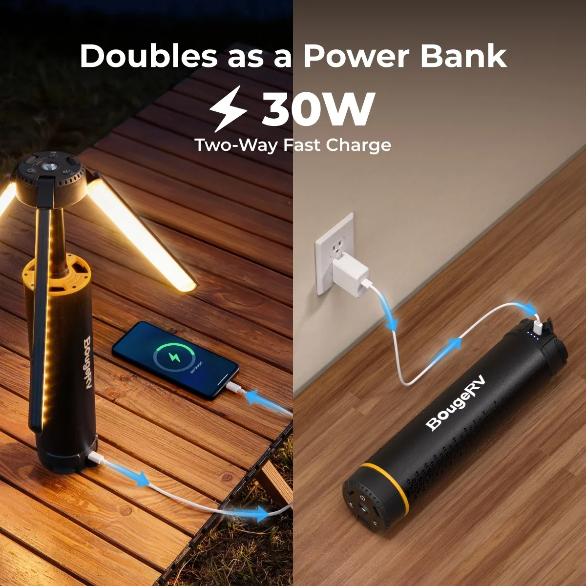 BougeRV T1 lantern doubling as a 30W two-way fast charge power bank