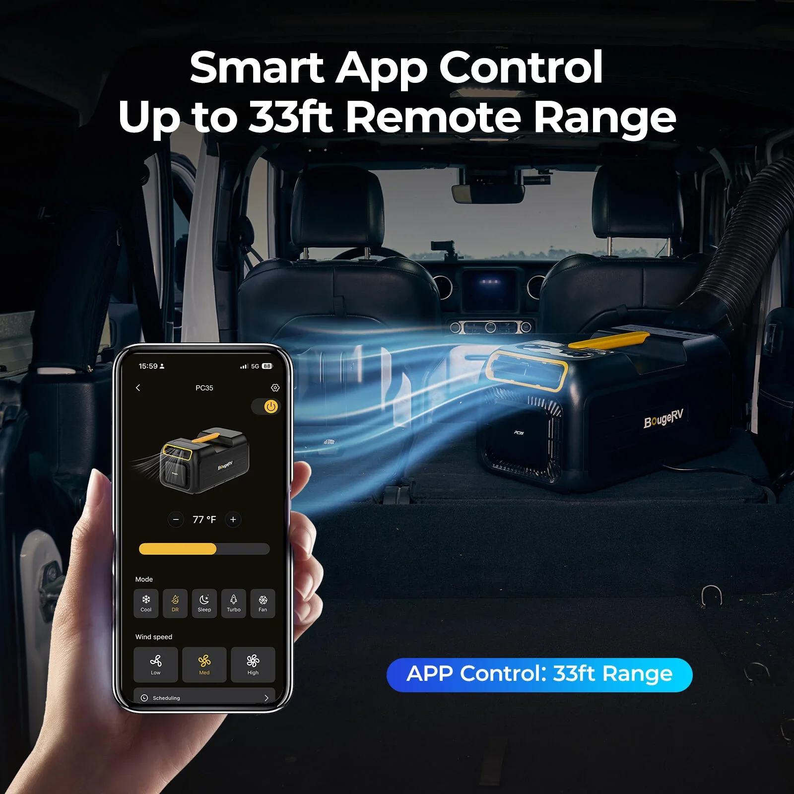 BougeRV PC35 air conditioner smart app control up to 33 feet range