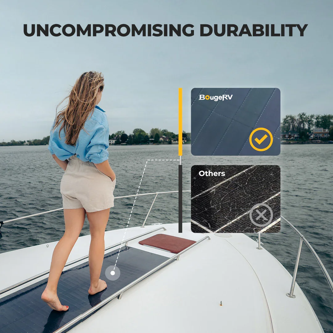 BougeRV Yuma 100W panel uncompromising durability, walked on aboard a boat
