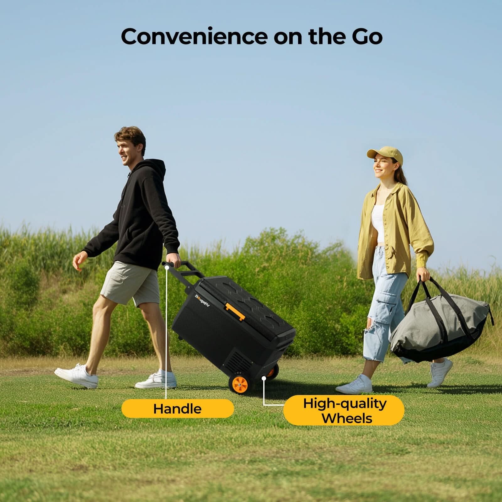 BougeRV CRS 40L fridge with handle and wheels for easy transport