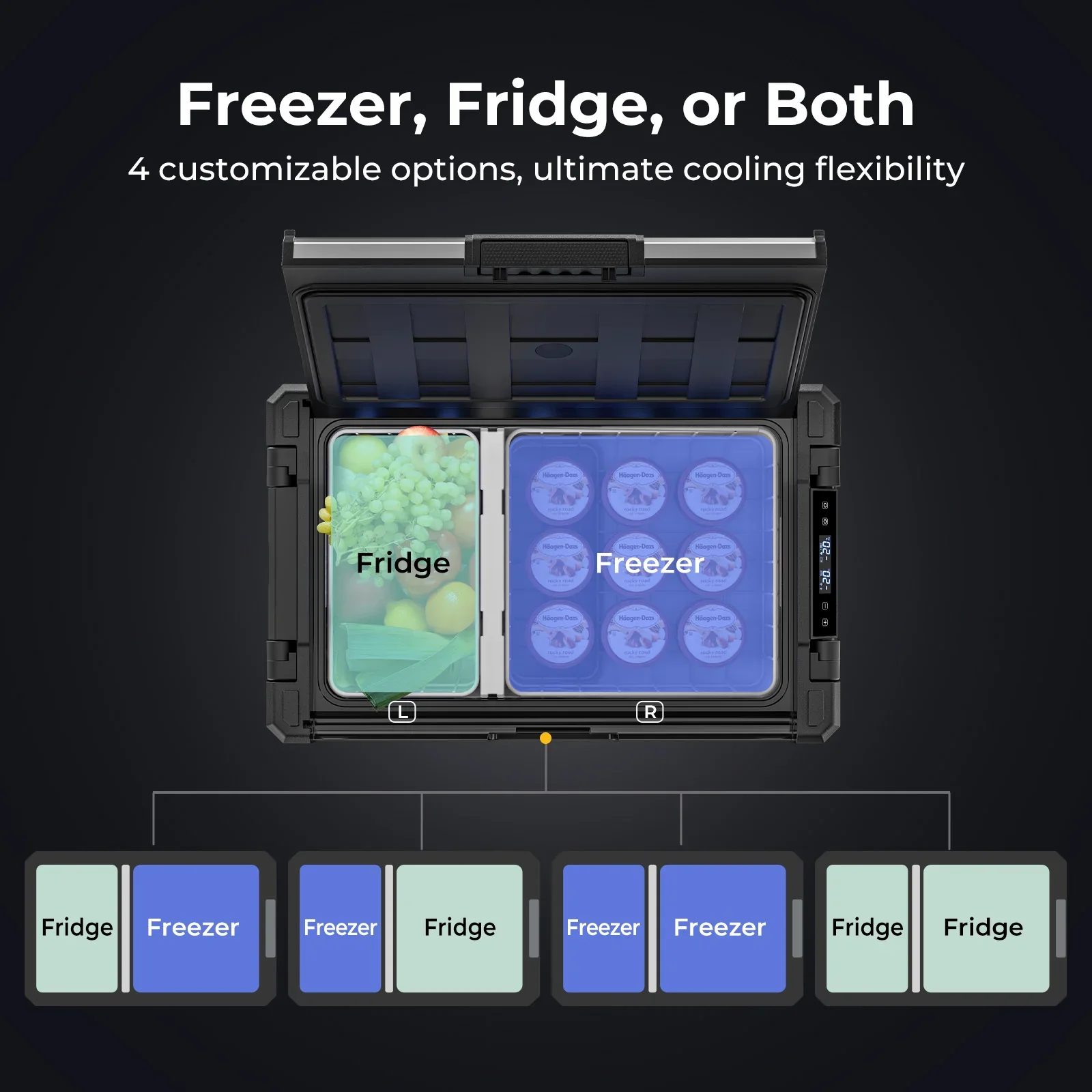 BougeRV Rocky 52L fridge freezer, fridge or both - 4 customisable cooling zone options