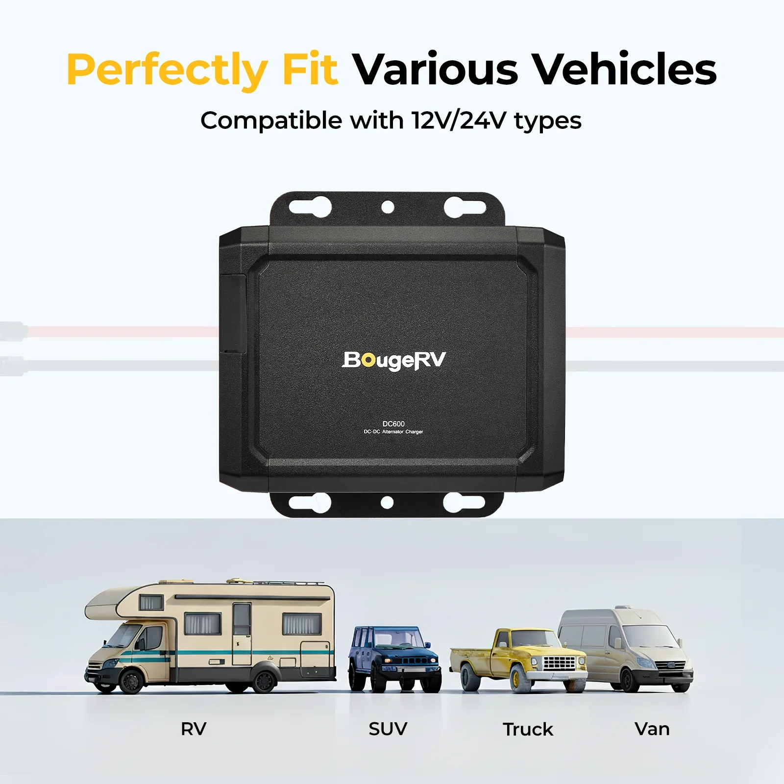 BougeRV DC-DC charger compatible with 12V and 24V vehicles - RV, SUV, truck, van