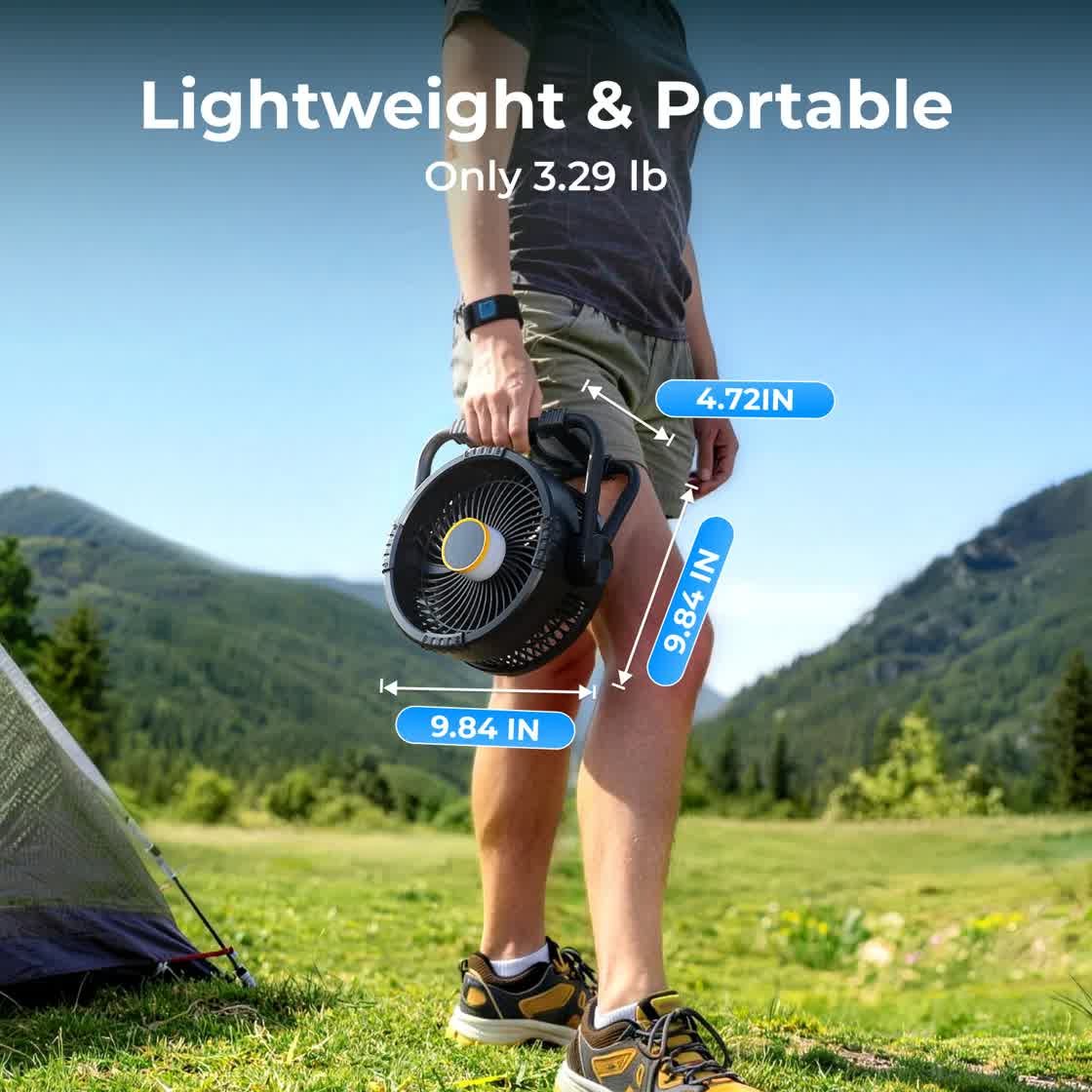 BougeRV F01 fan lightweight at 1.5kg for easy carrying