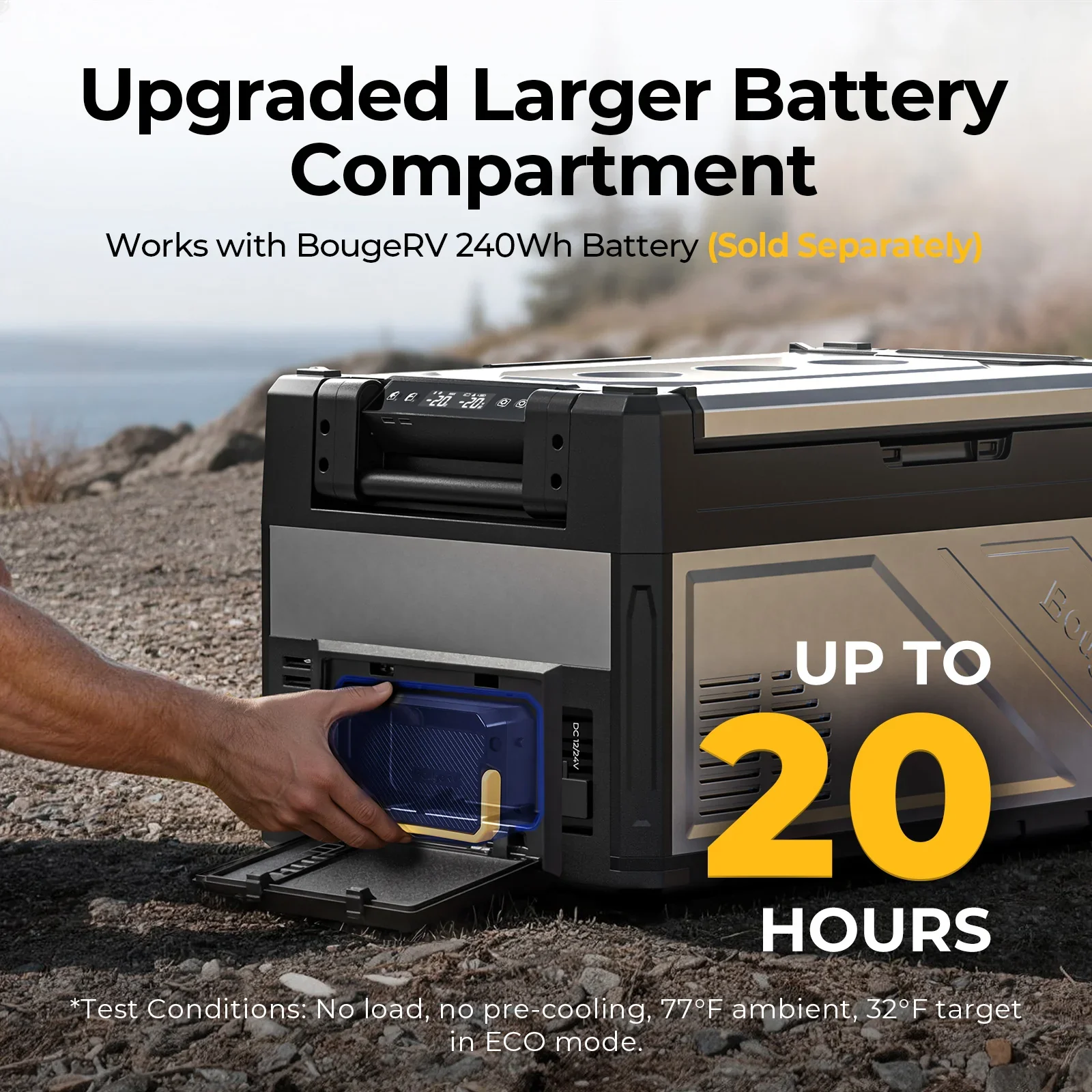 BougeRV Rocky fridge upgraded battery compartment running up to 20 hours