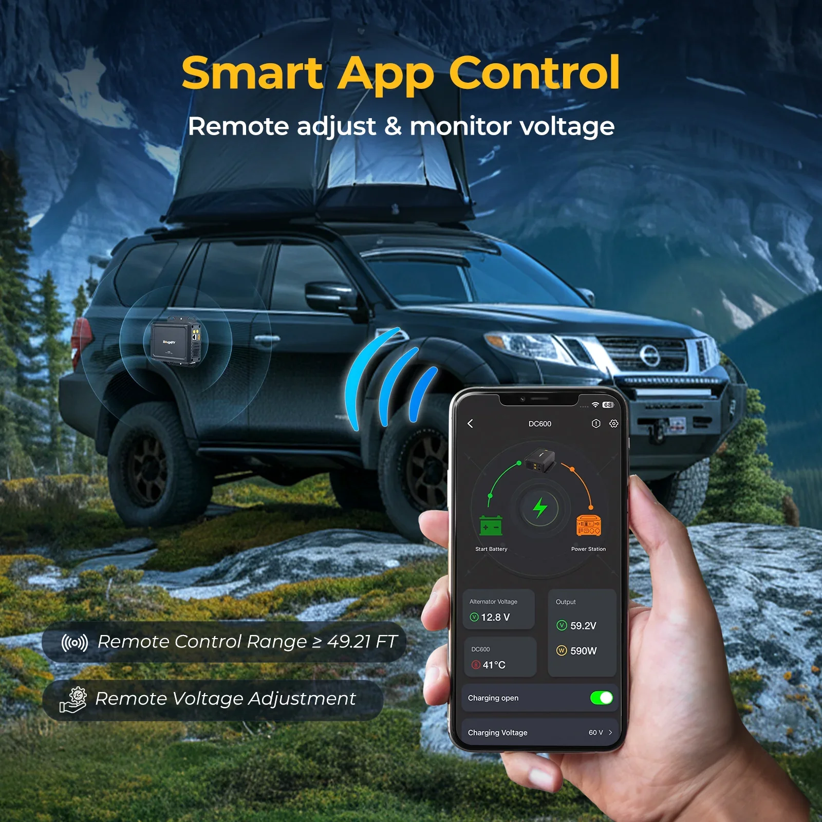 BougeRV DC-DC charger with smart app control and remote monitoring