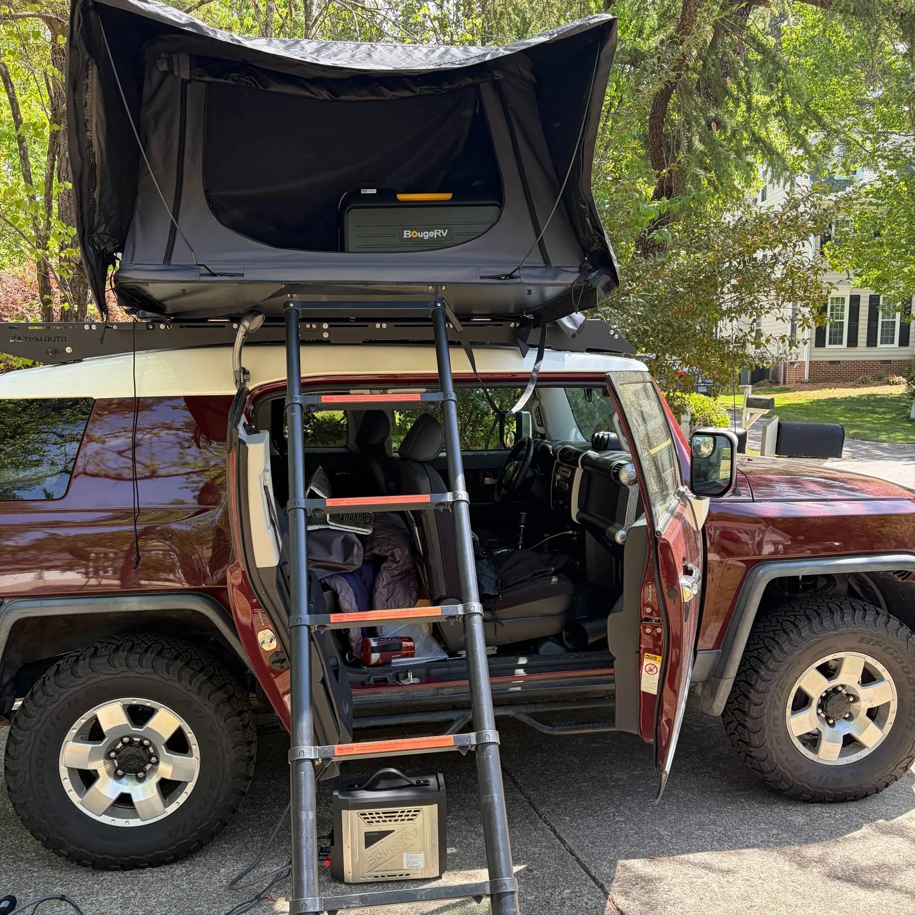 BougeRV PC35 air conditioner mounted on a rooftop tent setup