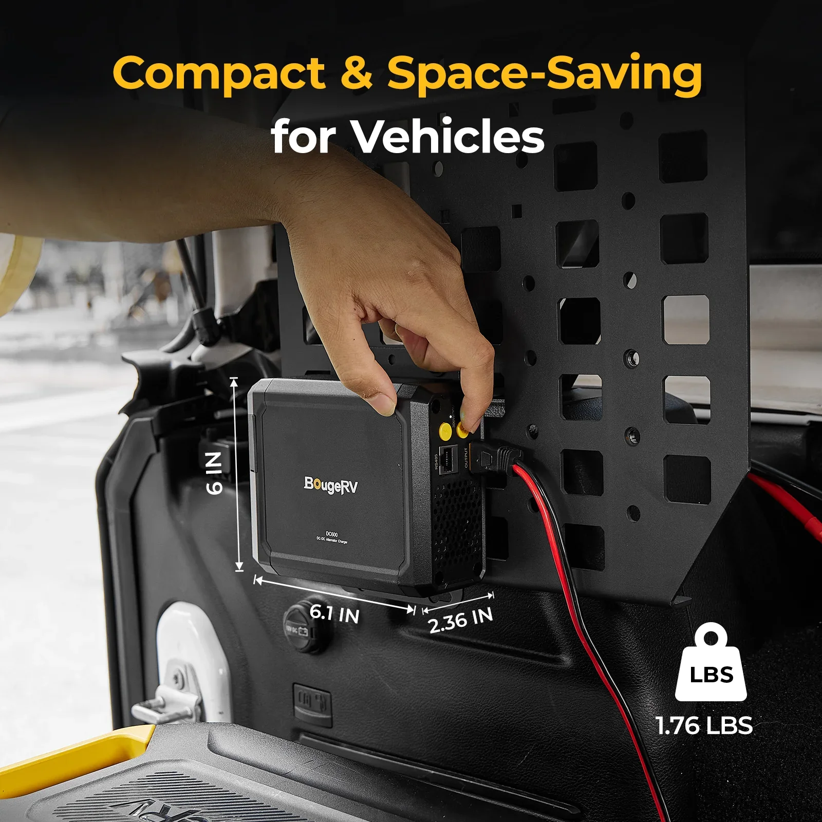 BougeRV DC-DC charger compact and space-saving, mounted in a vehicle