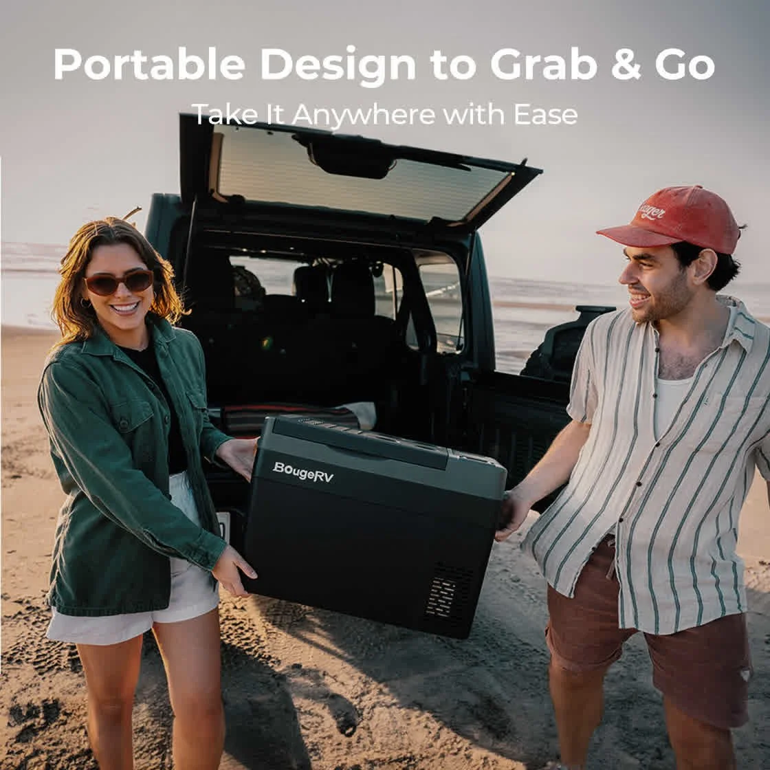 BougeRV CRPRO30 fridge freezer portable design carried from a car boot
