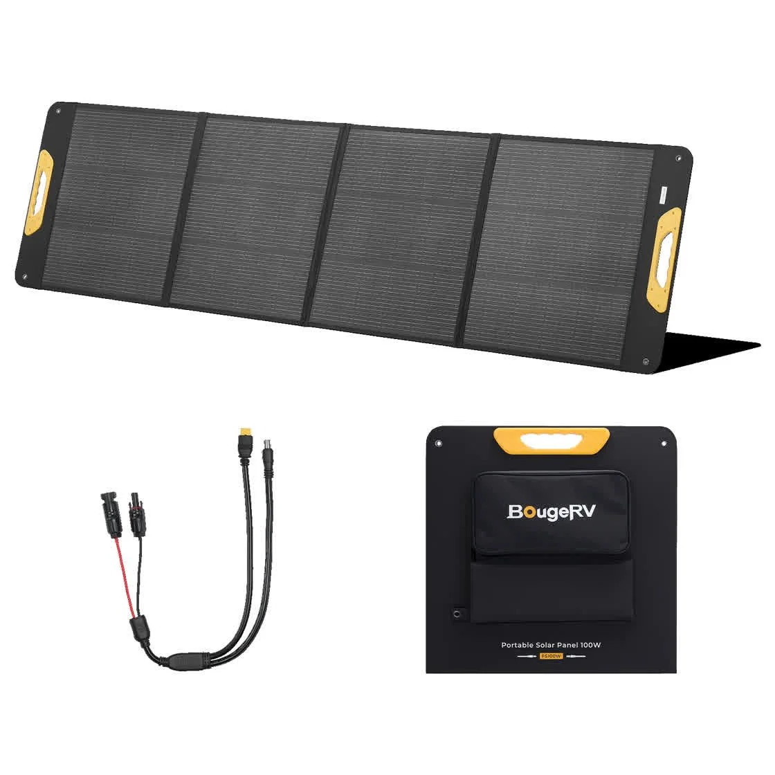 BougeRV 200W foldable solar panel with cables and carry case