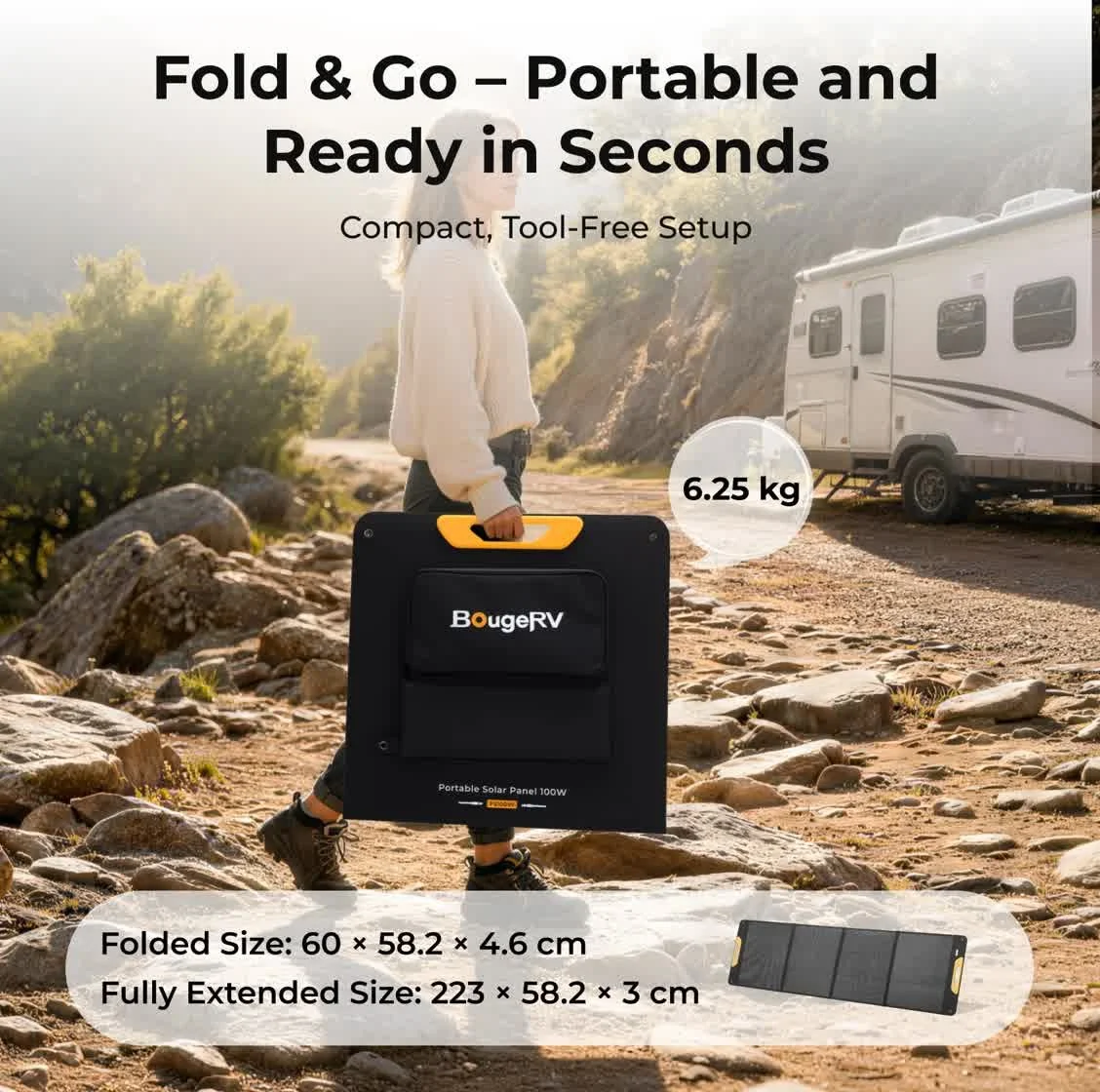 BougeRV 200W foldable panel fold and go, portable and ready in seconds