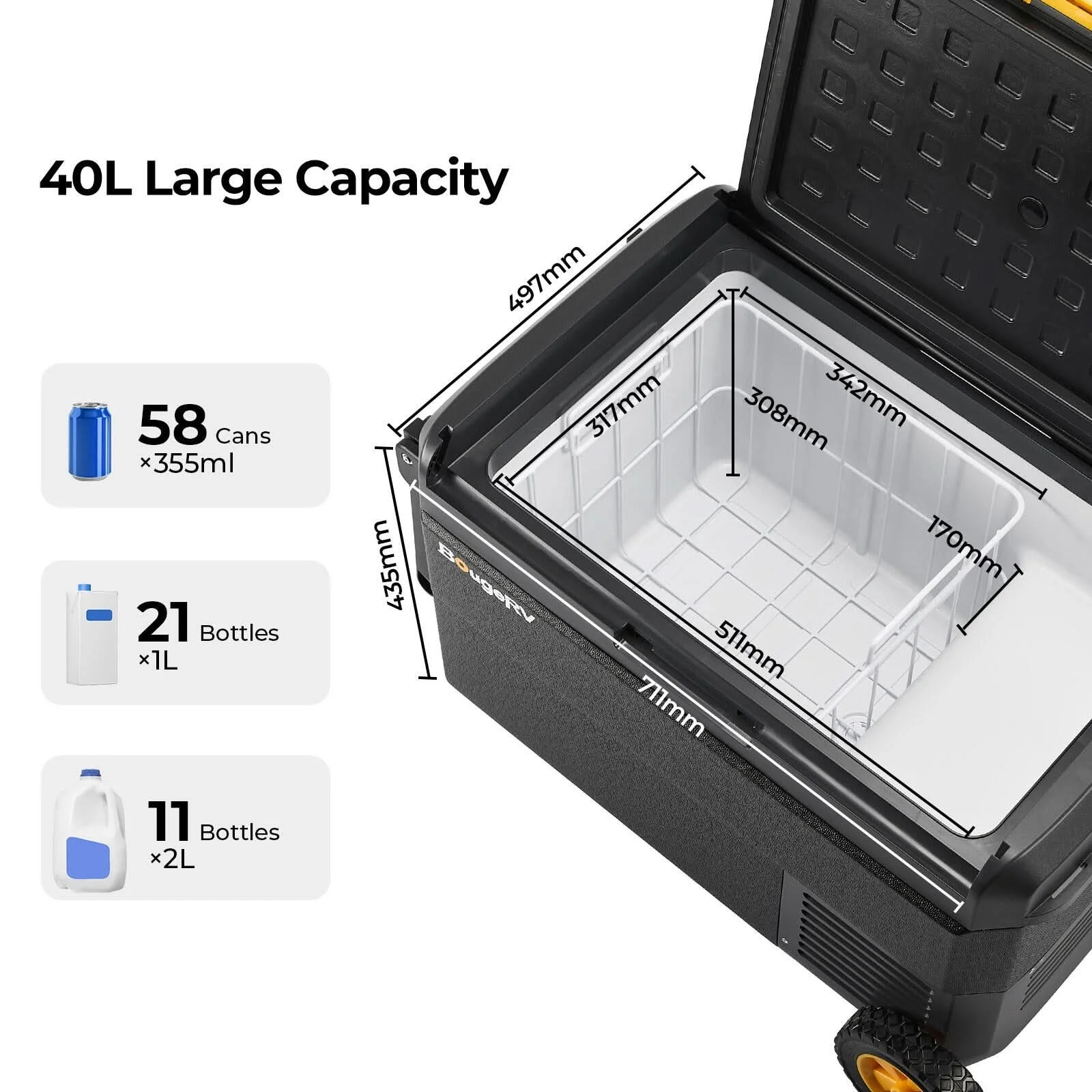 BougeRV CRS 40L fridge 40 litre capacity holding up to 58 cans