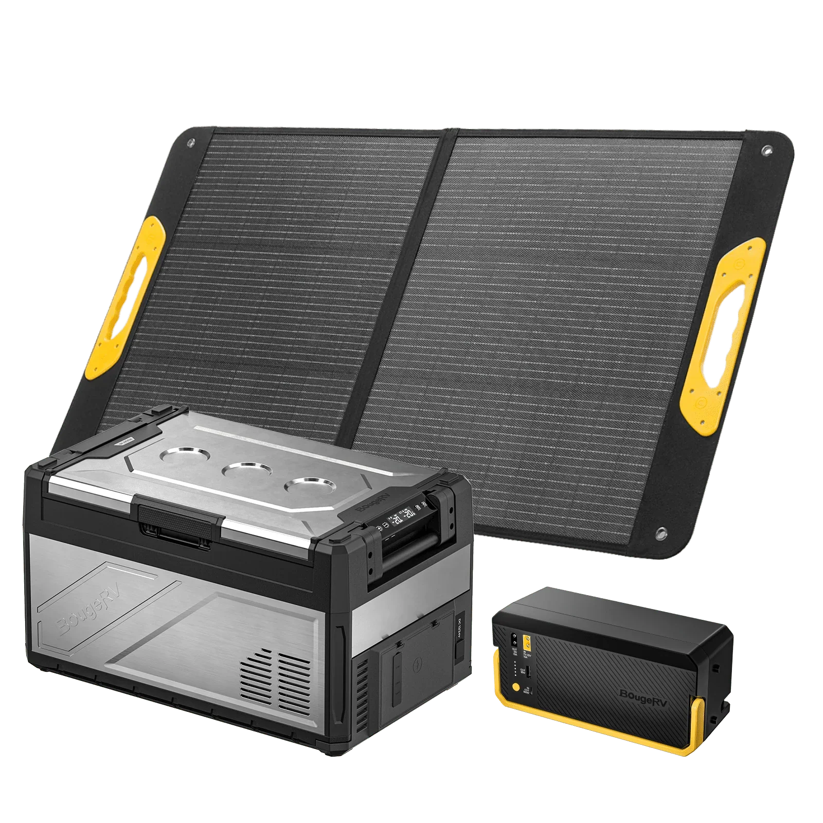 BougeRV Rocky fridge with matching 200W solar panel and battery