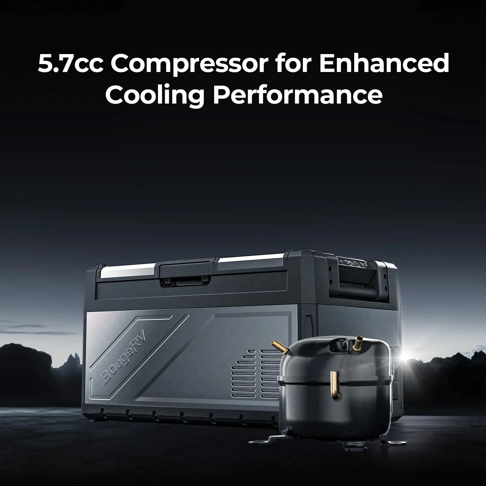 BougeRV Rocky fridge with 5.7cc compressor for enhanced cooling performance