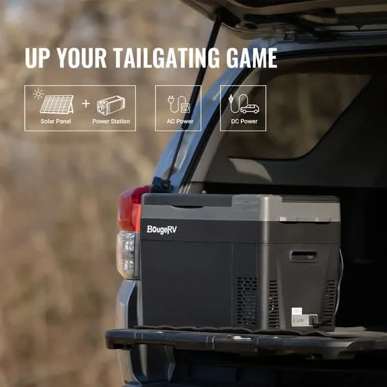 BougeRV CRPRO30 fridge freezer in a truck bed for tailgating