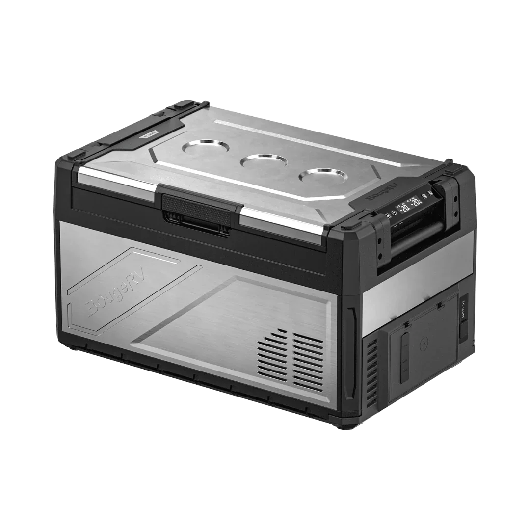 BougeRV Rocky fridge closed, silver and black finish