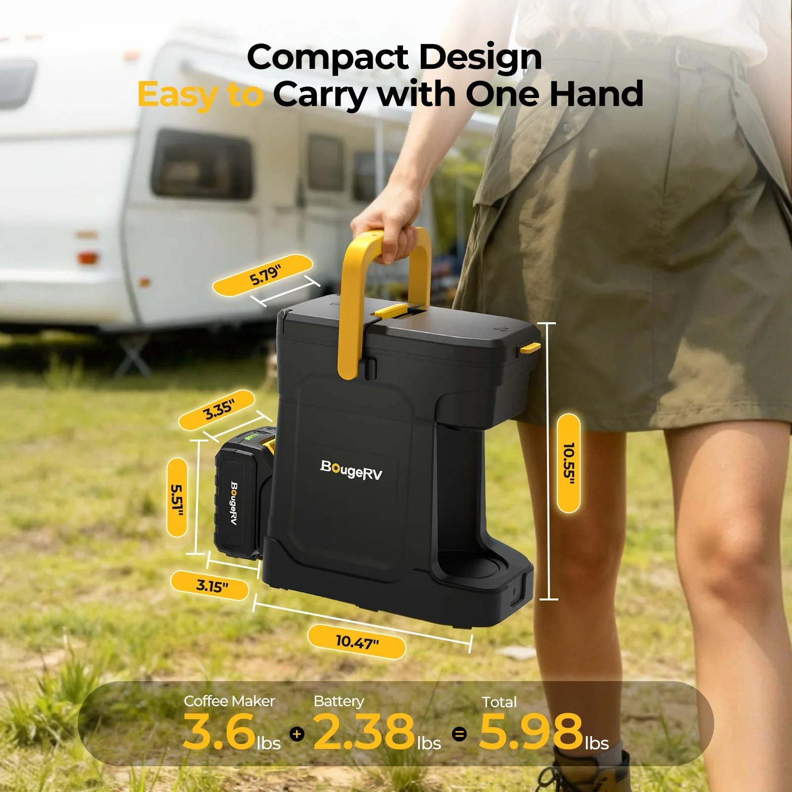 BougeRV coffee maker compact enough to carry with one hand