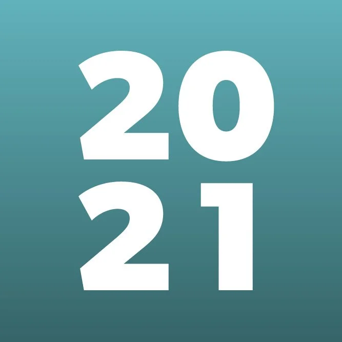 Large white numbers '2021' on a teal gradient background.