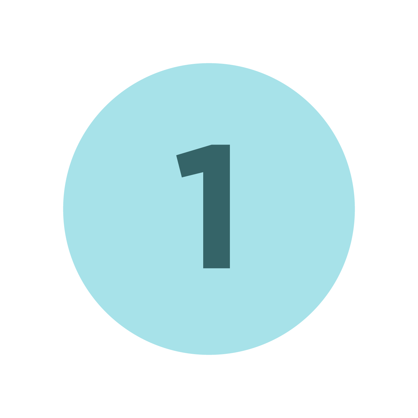 A blue circle with the number 1 in dark teal in the center.