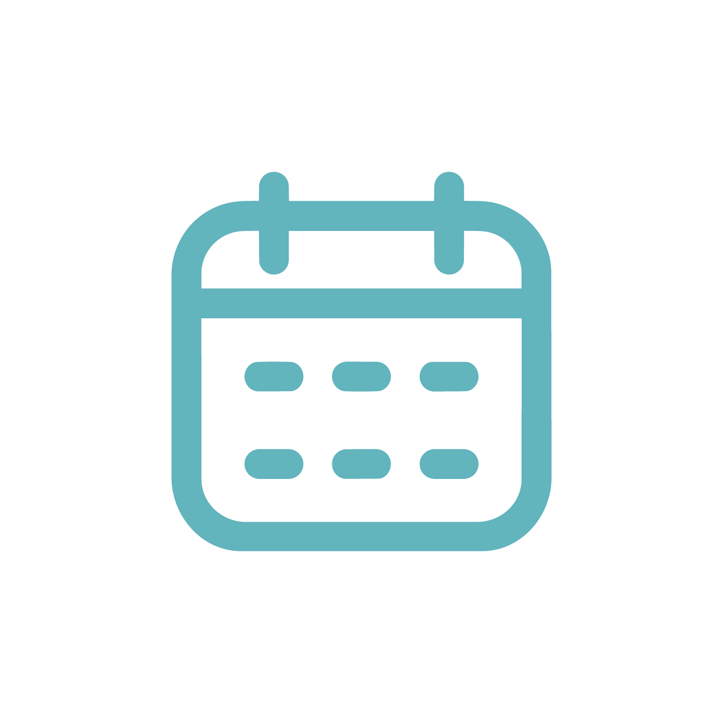 Outline of a calendar icon with a bar at the top and dotted lines inside representing dates.