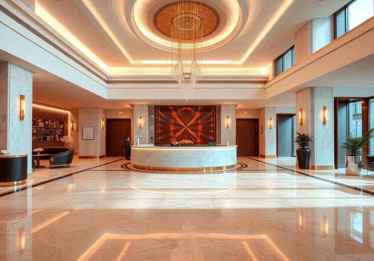 Luxury Hotel Lobby with Commercial Phone Charging Solutions