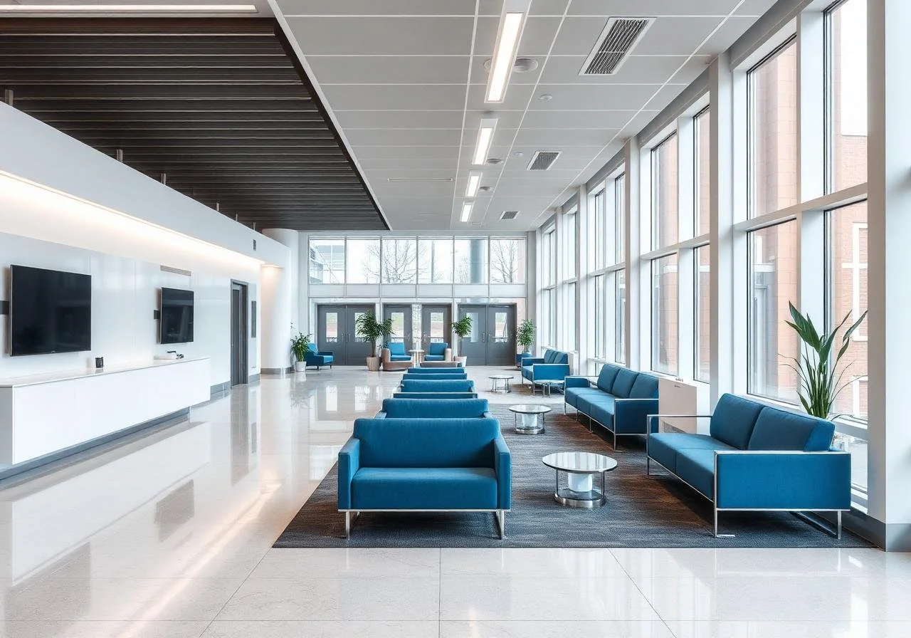 Modern Hotel Lobby with Commercial Phone Charging Solutions