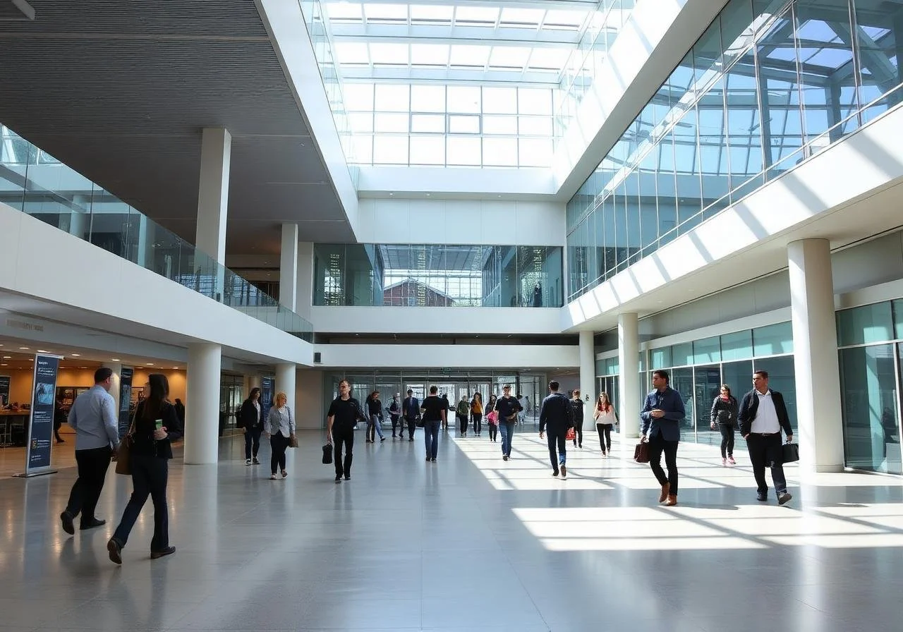 Modern Office Building with Commercial Phone Charging Solutions