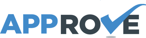 Approve company logo with checkmark icon.