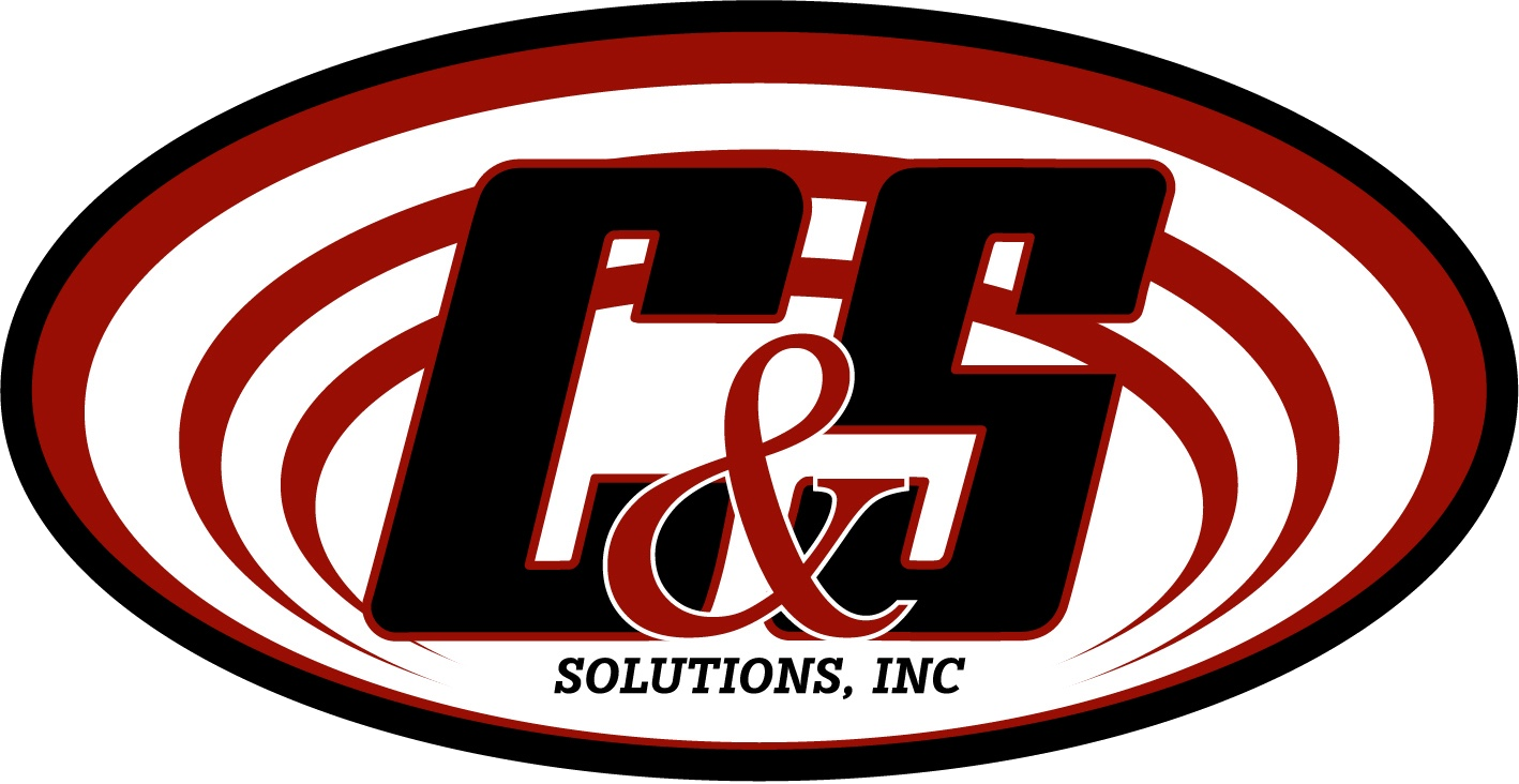 C&S Solutions, Inc. logo with red and black oval design on a transparent background.
