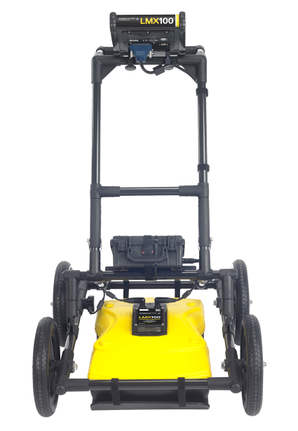 Radiodetection LMX100 ground penetrating radar cart shown from the front, highlighting its fiberglass frame and antenna.