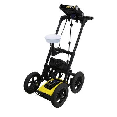 Radiodetection LMX150 FINDAR GPR cart shown with optional external GPS receiver mounted for high-accuracy mapping.