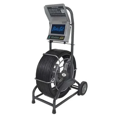 Electric Eel EELvision VIEW Inspection Camera on a reel cart, compatible with Radiodetection Bluetooth Precision locators.