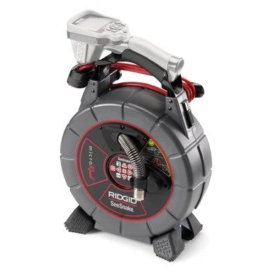 RIDGID SeeSnake MicroReel video inspection system with carrying handle for compact pipe inspections.