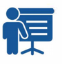 Icon of a person presenting at a board representing how leasing preserves company equity.