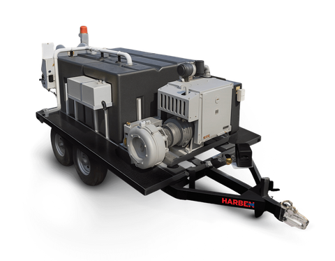 Harben ET180 high-flow trailer jetter unit designed for maximum production and heavy debris removal.